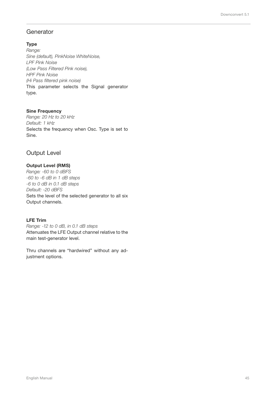 Generator, Output level | TC Electronic DB4 MKII User Manual | Page 49 / 95