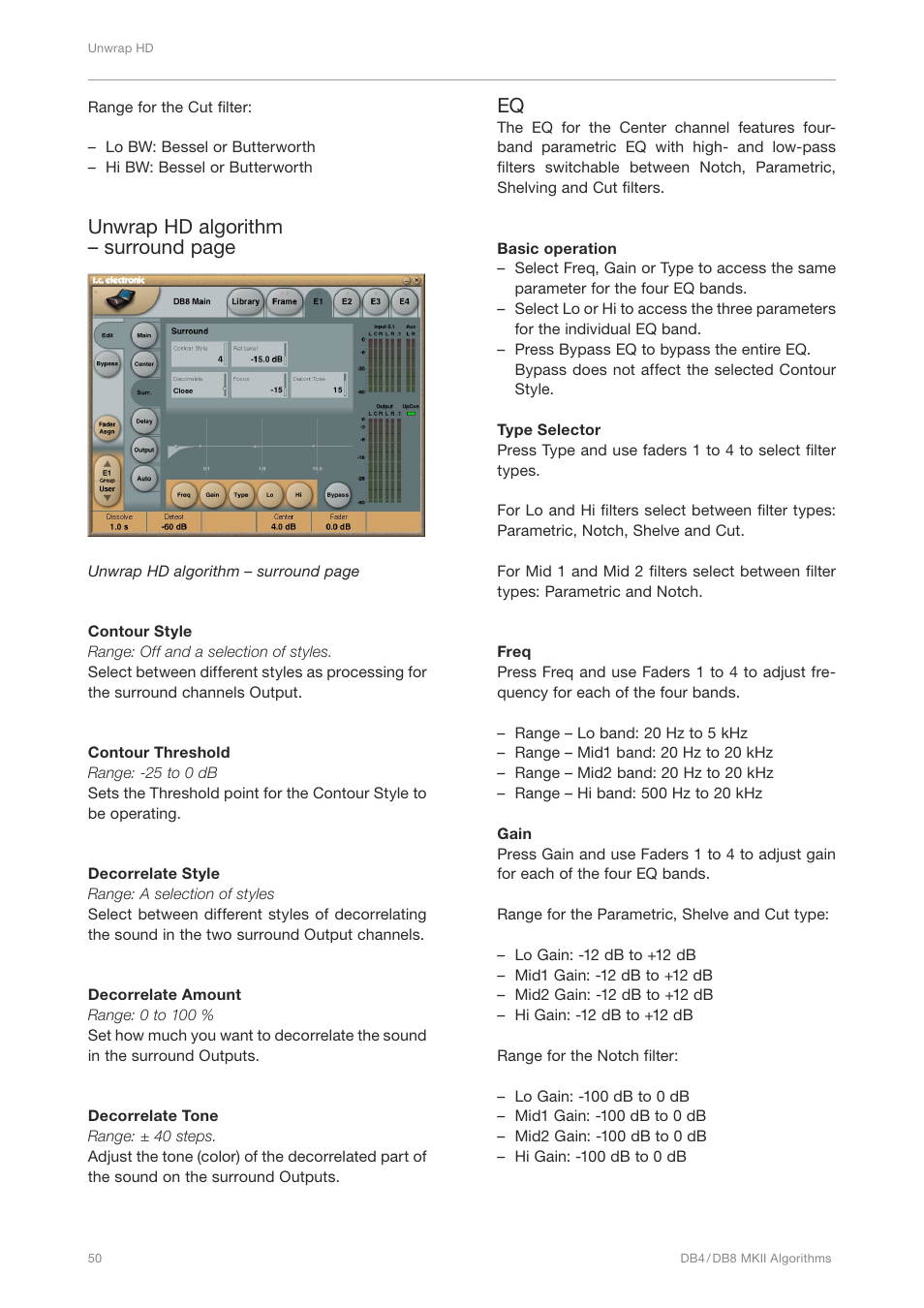 Unwrap hd algorithm – surround page | TC Electronic DB4 MKII User Manual | Page 54 / 95