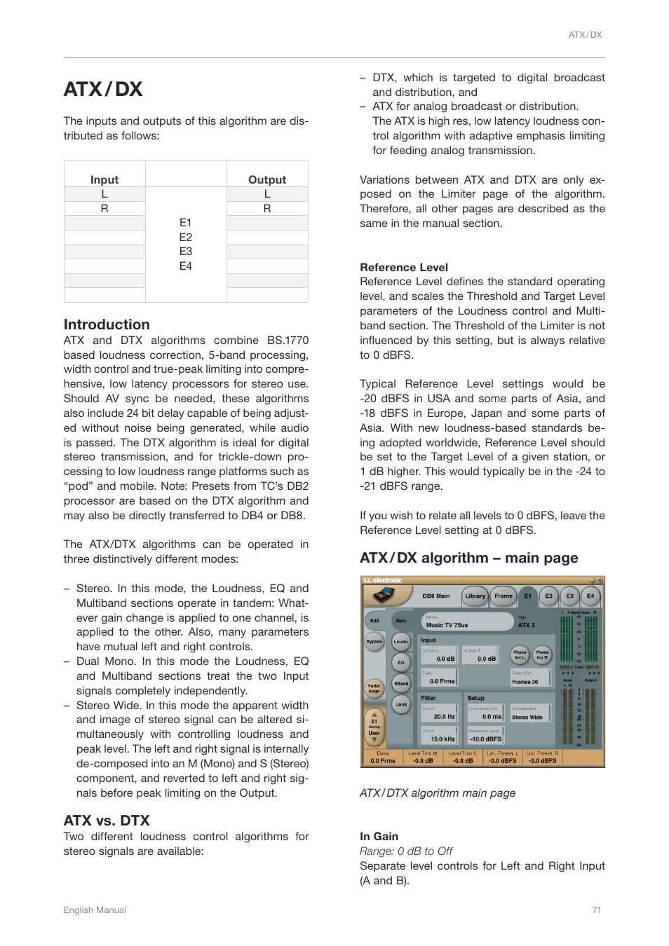 Atx / dx, Introduction, Atx vs. dtx | Atx / dx algorithm – main page | TC Electronic DB4 MKII User Manual | Page 75 / 95