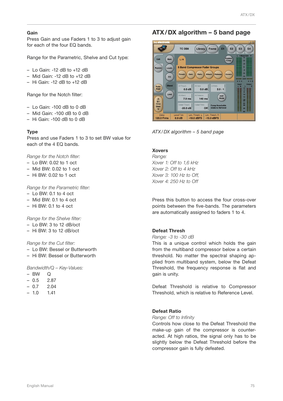 Atx / dx algorithm – 5 band page | TC Electronic DB4 MKII User Manual | Page 79 / 95