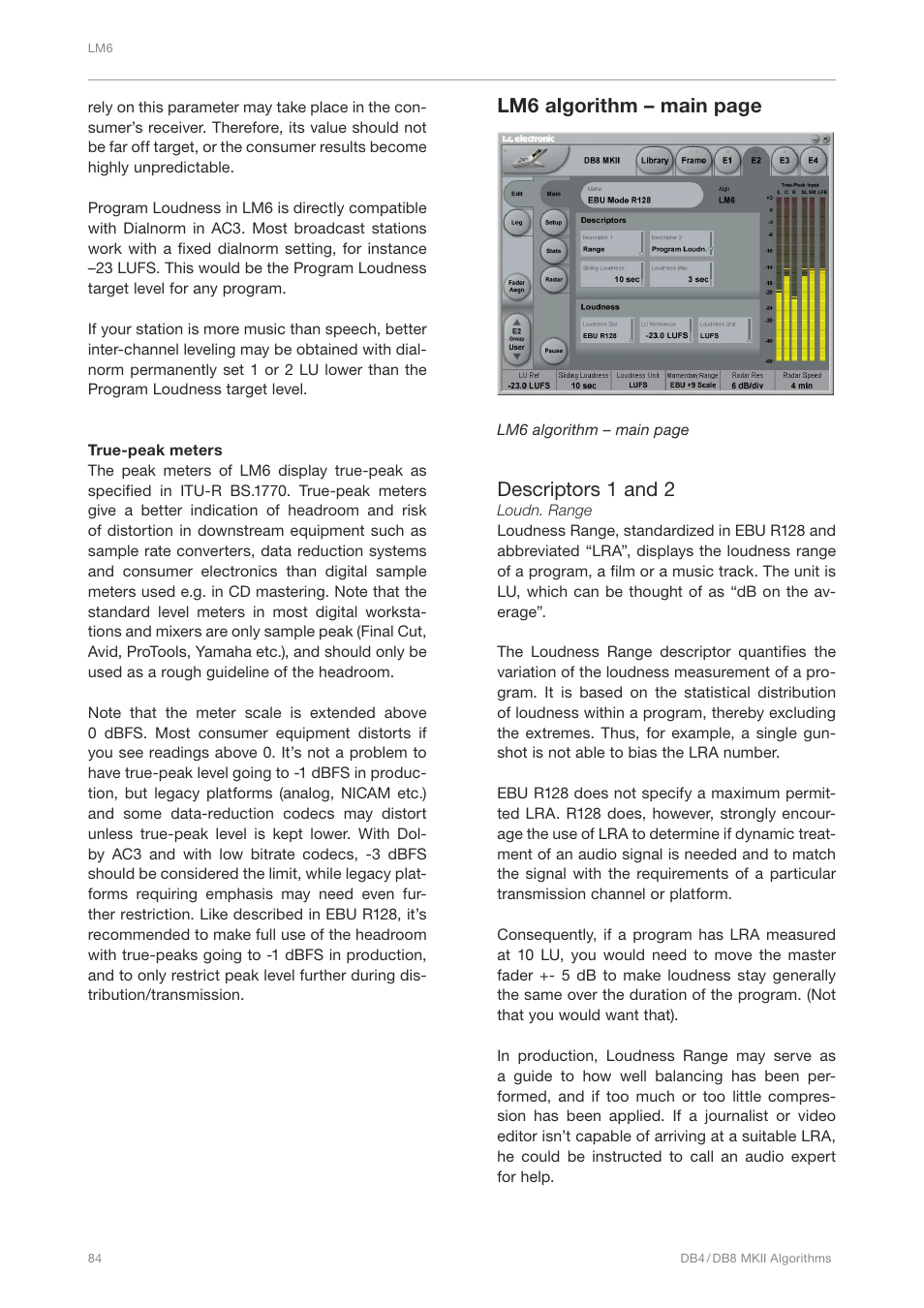 Lm6 algorithm – main page, Descriptors 1 and 2 | TC Electronic DB4 MKII User Manual | Page 88 / 95