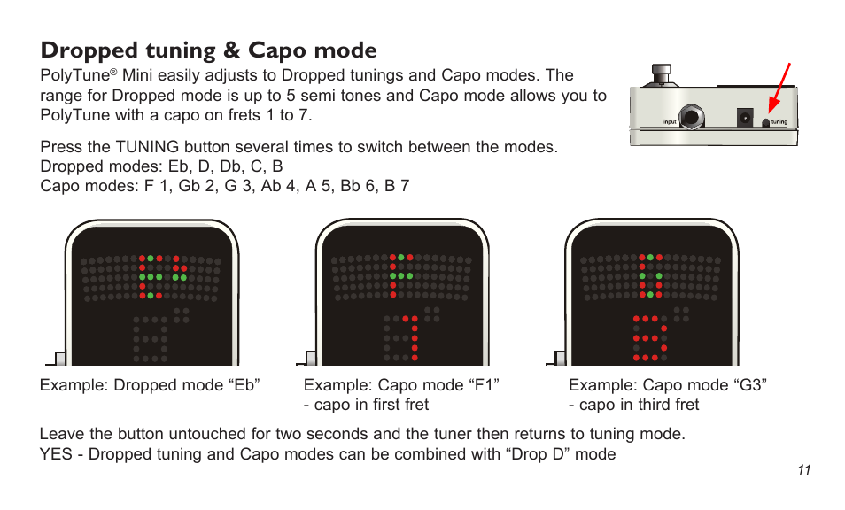 Dropped tuning & capo mode | TC Electronic PolyTune Mini User Manual | Page 11 / 14
