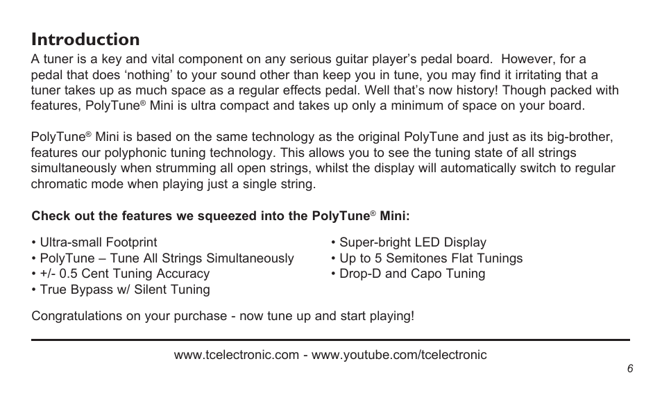 Introduction | TC Electronic PolyTune Mini User Manual | Page 6 / 14