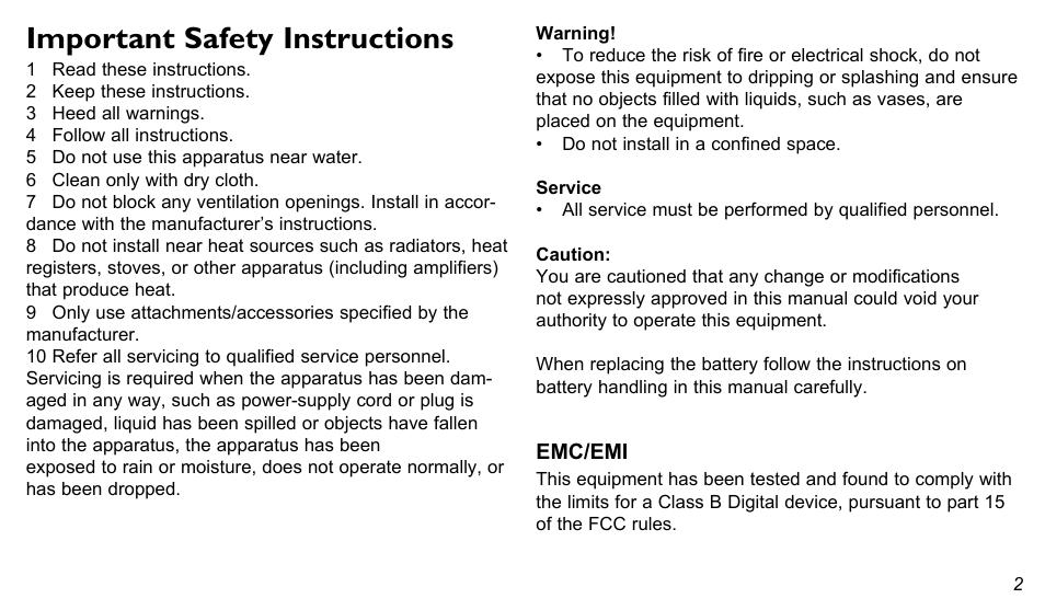 Important safety instructions | TC Electronic MojoMojo Overdrive User Manual | Page 2 / 10