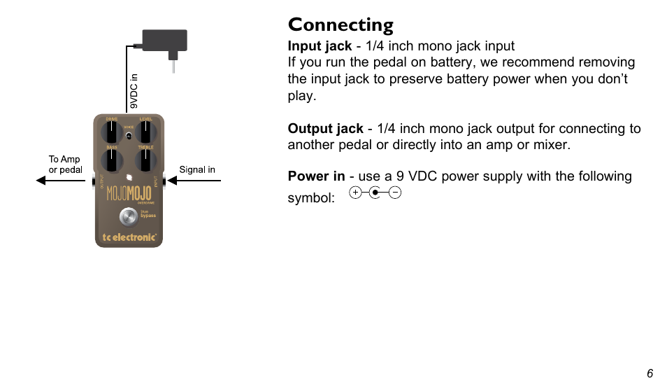 Connecting | TC Electronic MojoMojo Overdrive User Manual | Page 6 / 10
