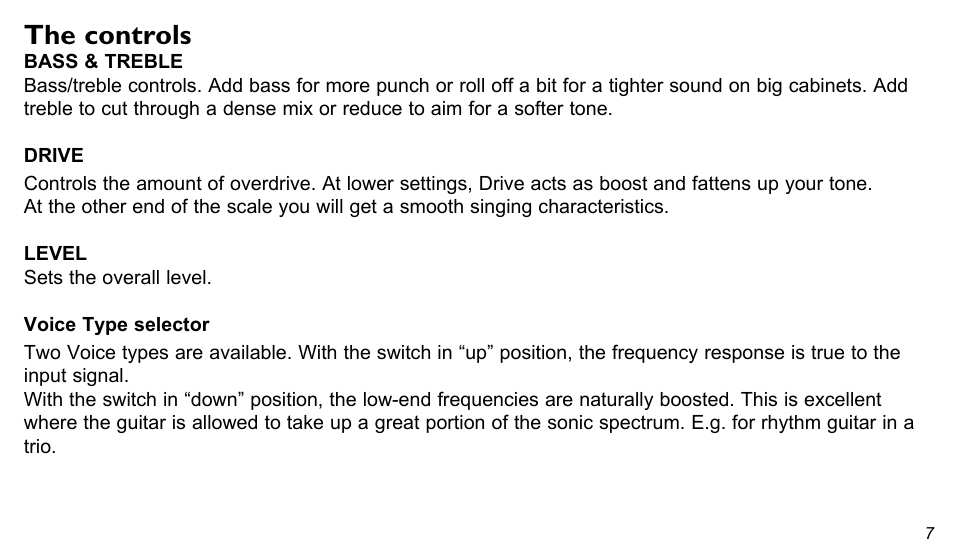 The controls | TC Electronic MojoMojo Overdrive User Manual | Page 7 / 10