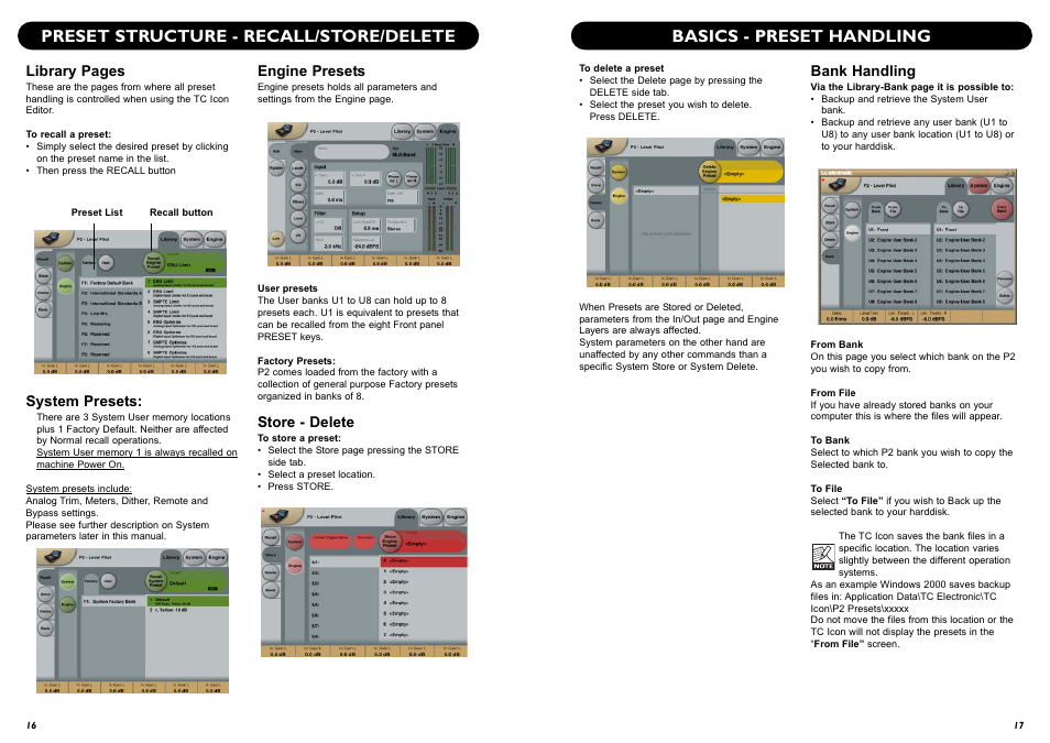 Basics - preset handling, Preset structure - recall/store/delete | TC Electronic P2 User Manual | Page 10 / 21