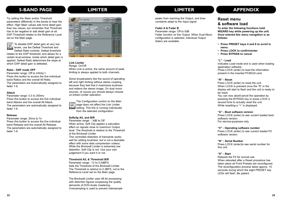 Limiter 5-band page, Appendix limiter | TC Electronic P2 User Manual | Page 18 / 21