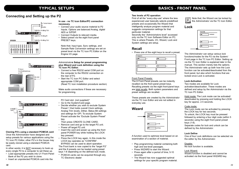Typical setups, Basics - front panel | TC Electronic P2 User Manual | Page 7 / 21
