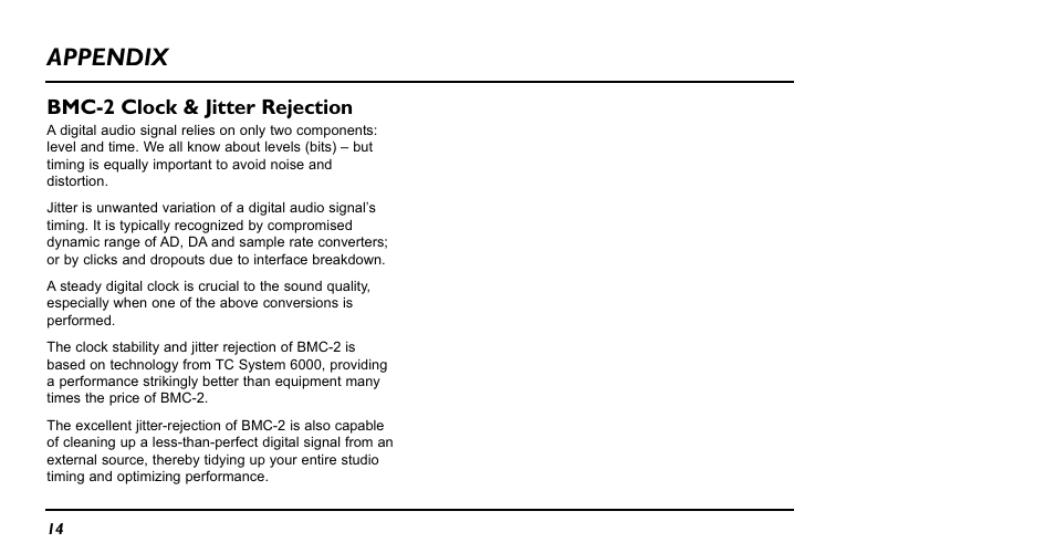 Appendix, Bmc-2 clock & jitter rejection | TC Electronic BMC-2 User Manual | Page 14 / 22