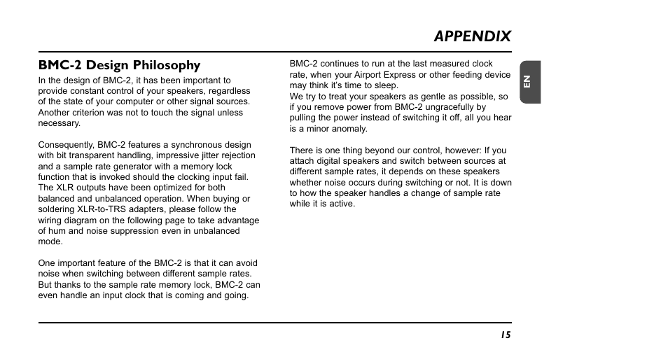 Appendix, Bmc-2 design philosophy | TC Electronic BMC-2 User Manual | Page 15 / 22