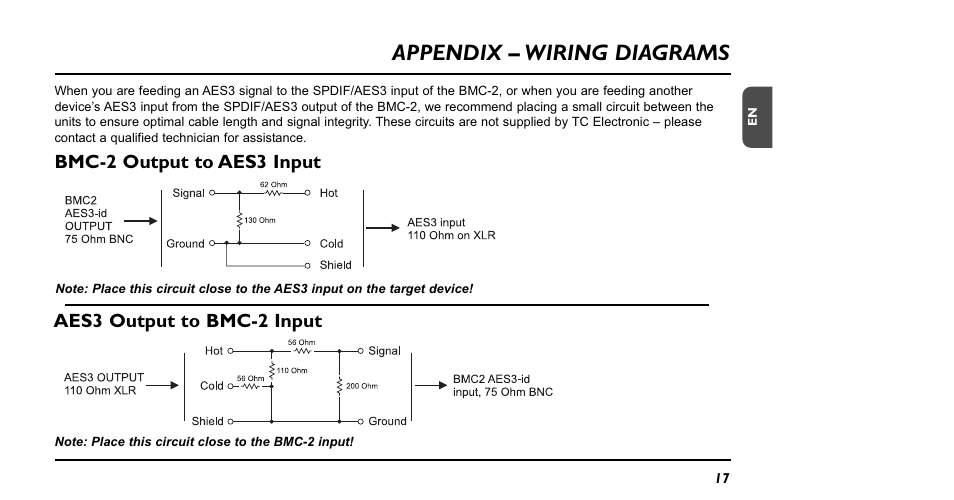 Appendix – wiring diagrams | TC Electronic BMC-2 User Manual | Page 17 / 22
