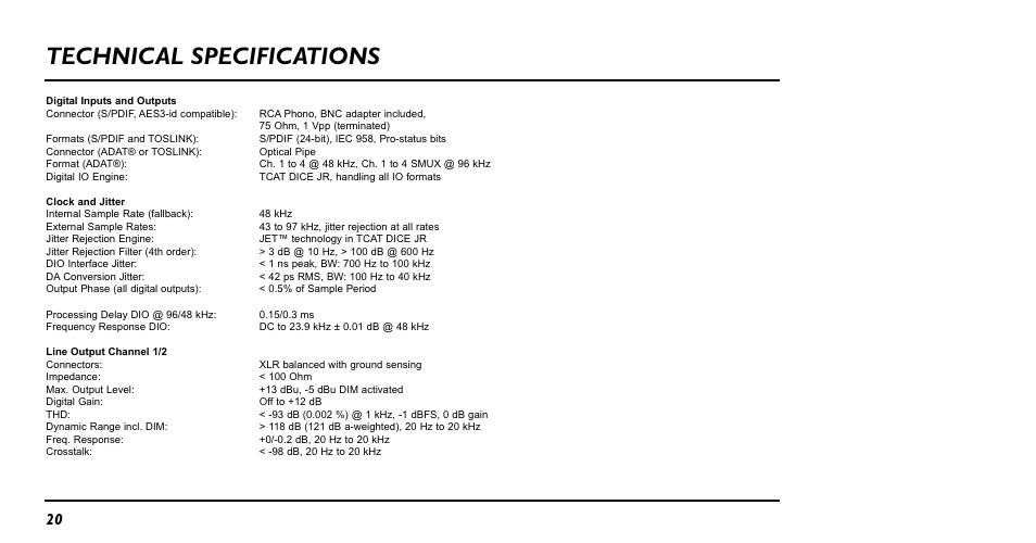 Technical specifications | TC Electronic BMC-2 User Manual | Page 20 / 22
