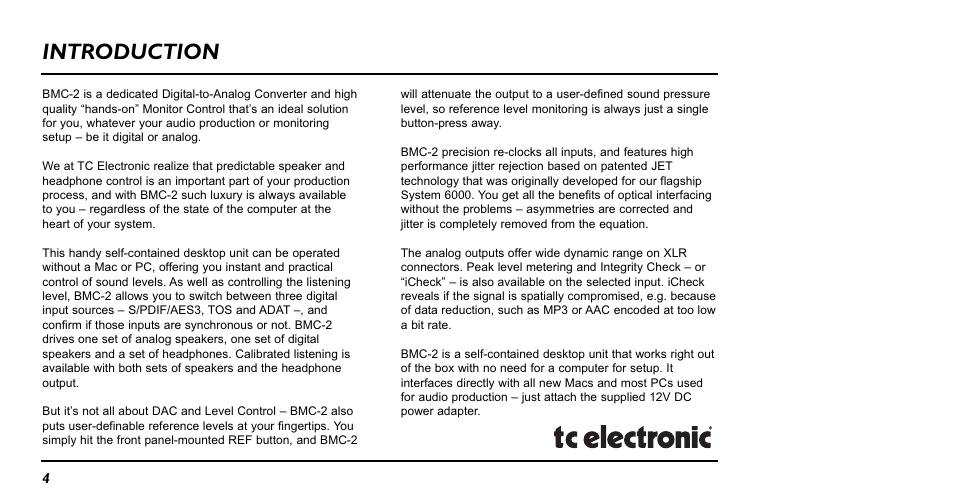 Introduction | TC Electronic BMC-2 User Manual | Page 4 / 22