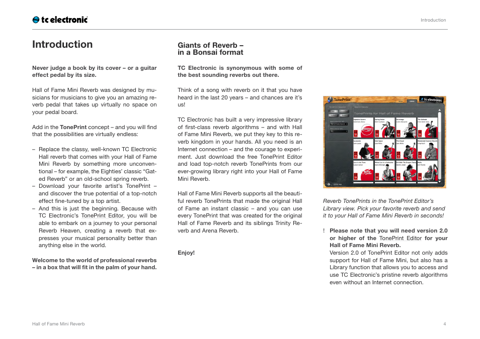 Introduction | TC Electronic Hall of Fame Mini Reverb User Manual | Page 6 / 18