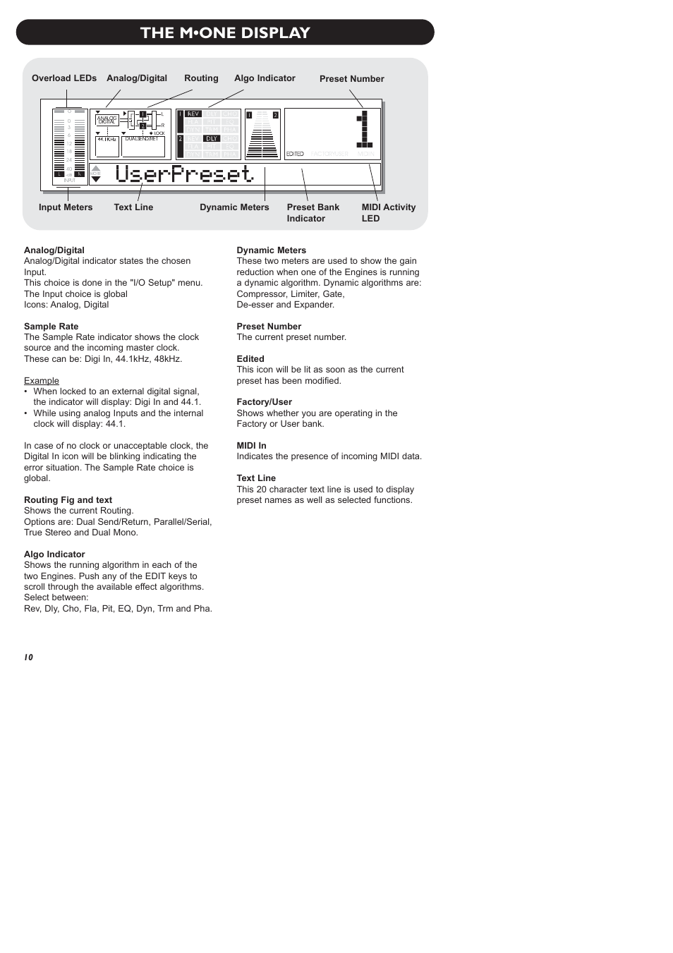 7iah2haiaj, The m•one display | TC Electronic M-One XL User Manual | Page 12 / 46