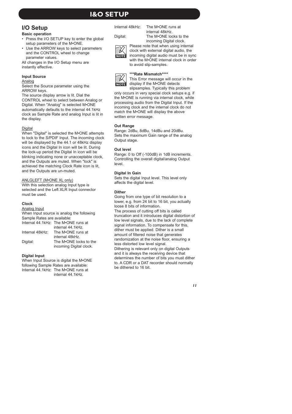 I&o setup, I/o setup | TC Electronic M-One XL User Manual | Page 13 / 46