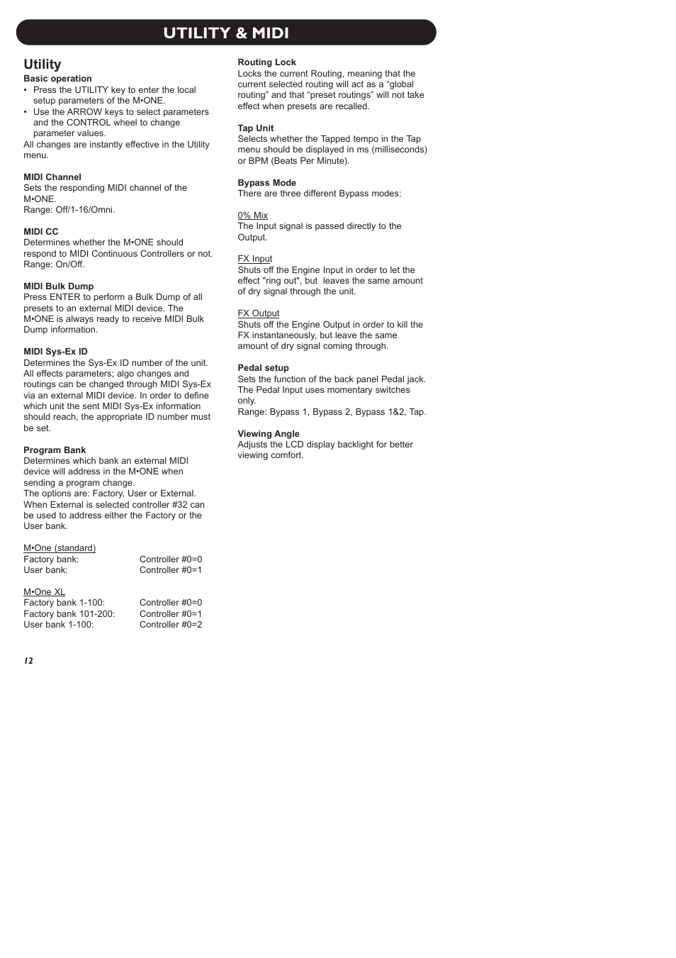 Utility & midi, Utility | TC Electronic M-One XL User Manual | Page 14 / 46