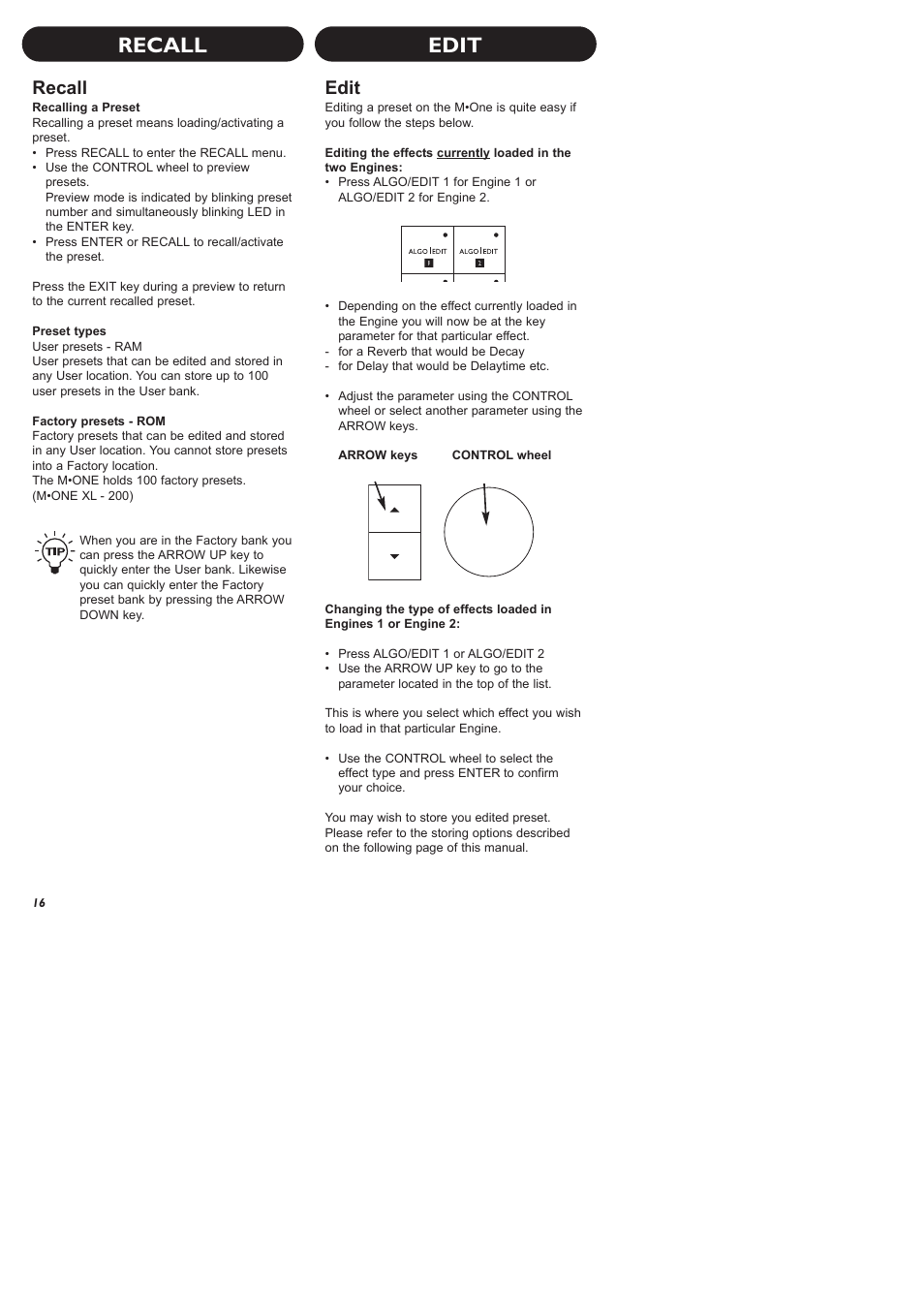 Recall edit, Recall, Edit | TC Electronic M-One XL User Manual | Page 18 / 46