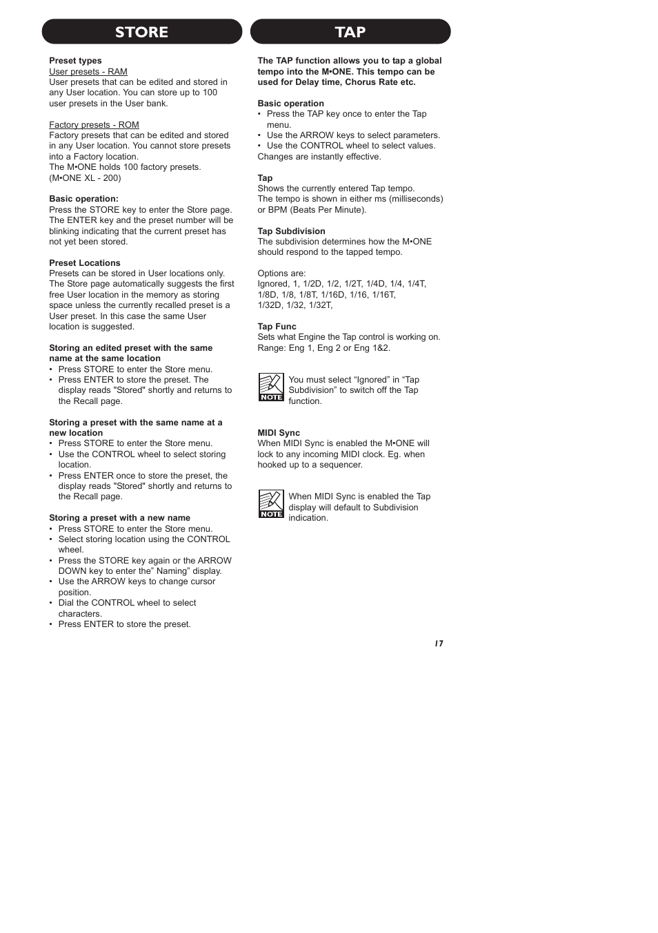 Store tap | TC Electronic M-One XL User Manual | Page 19 / 46