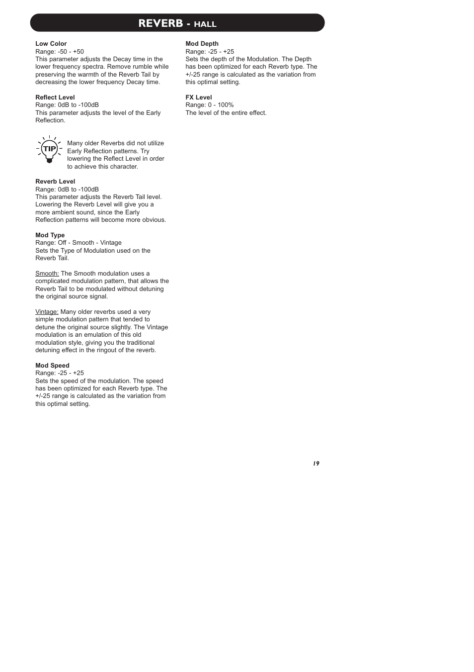 Reverb | TC Electronic M-One XL User Manual | Page 21 / 46