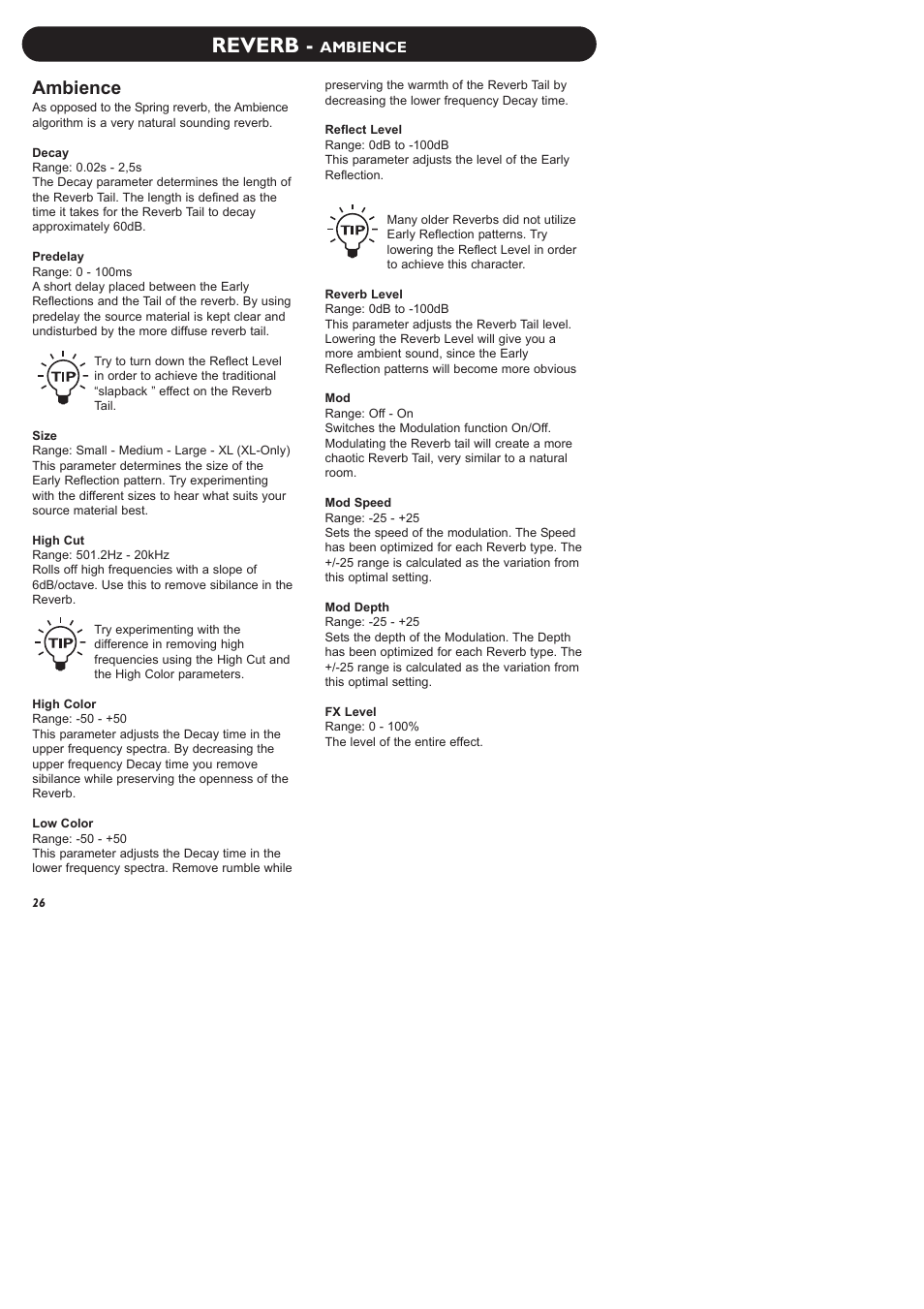 Reverb, Ambience | TC Electronic M-One XL User Manual | Page 28 / 46