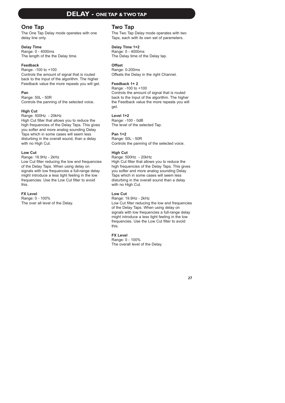 Delay, One tap, Two tap | TC Electronic M-One XL User Manual | Page 29 / 46