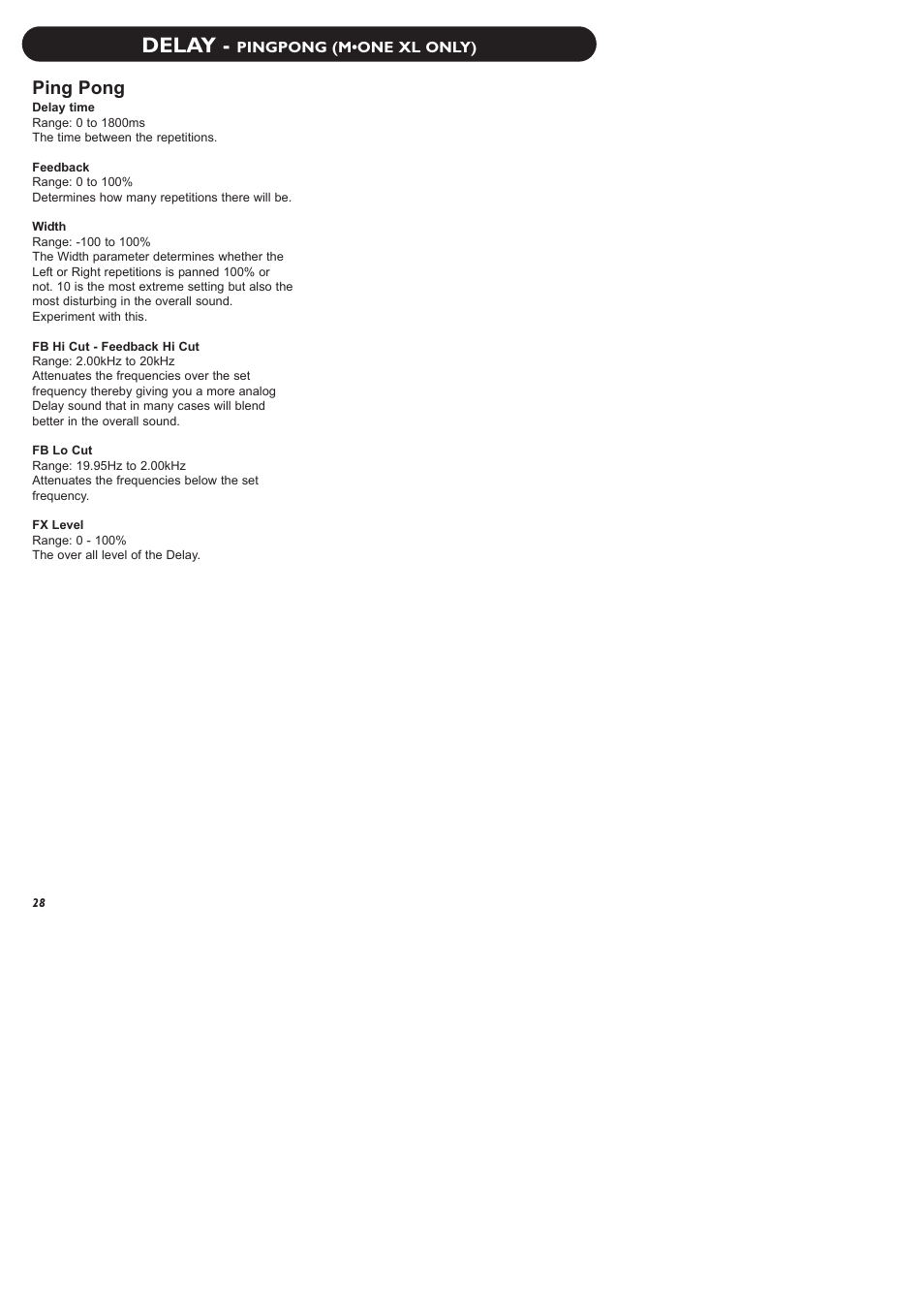 Delay, Ping pong | TC Electronic M-One XL User Manual | Page 30 / 46