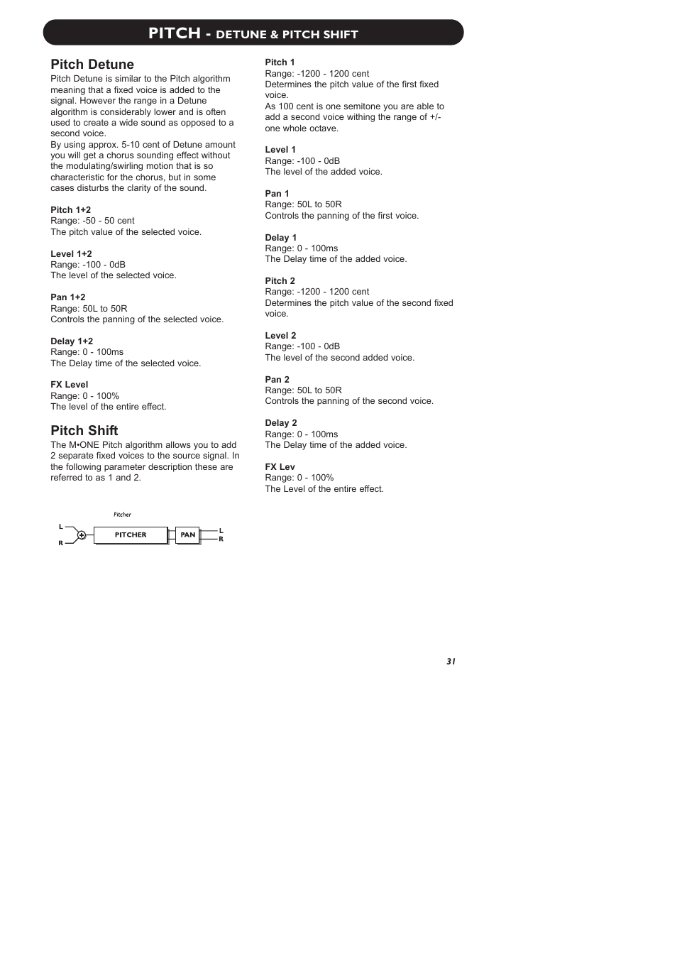 Pitch, Pitch detune, Pitch shift | TC Electronic M-One XL User Manual | Page 33 / 46