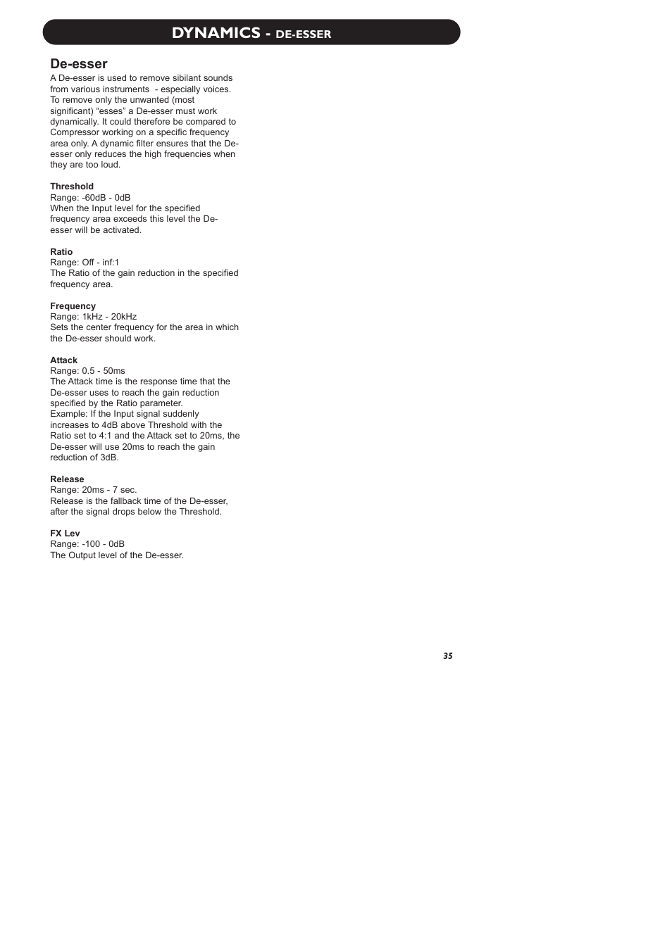 Dynamics, De-esser | TC Electronic M-One XL User Manual | Page 37 / 46