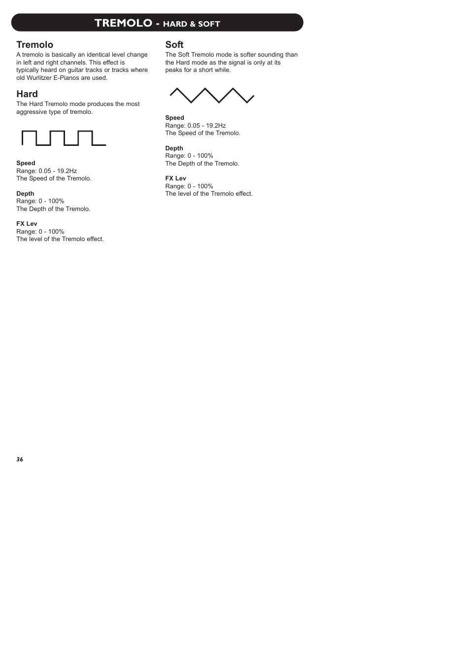 Tremolo, Hard, Soft | TC Electronic M-One XL User Manual | Page 38 / 46