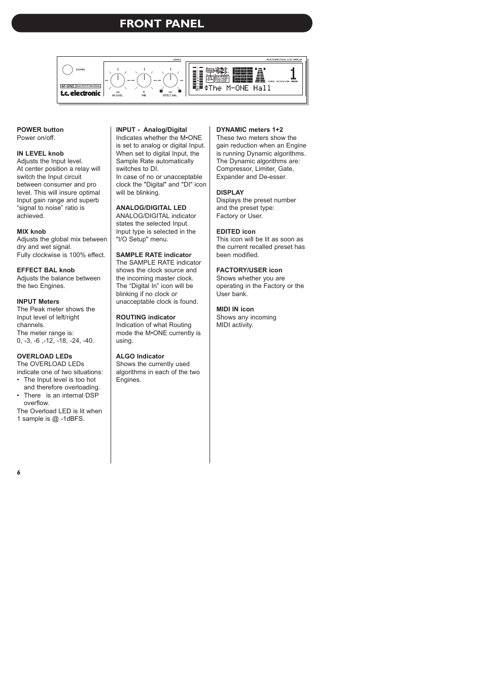 Front panel | TC Electronic M-One XL User Manual | Page 8 / 46