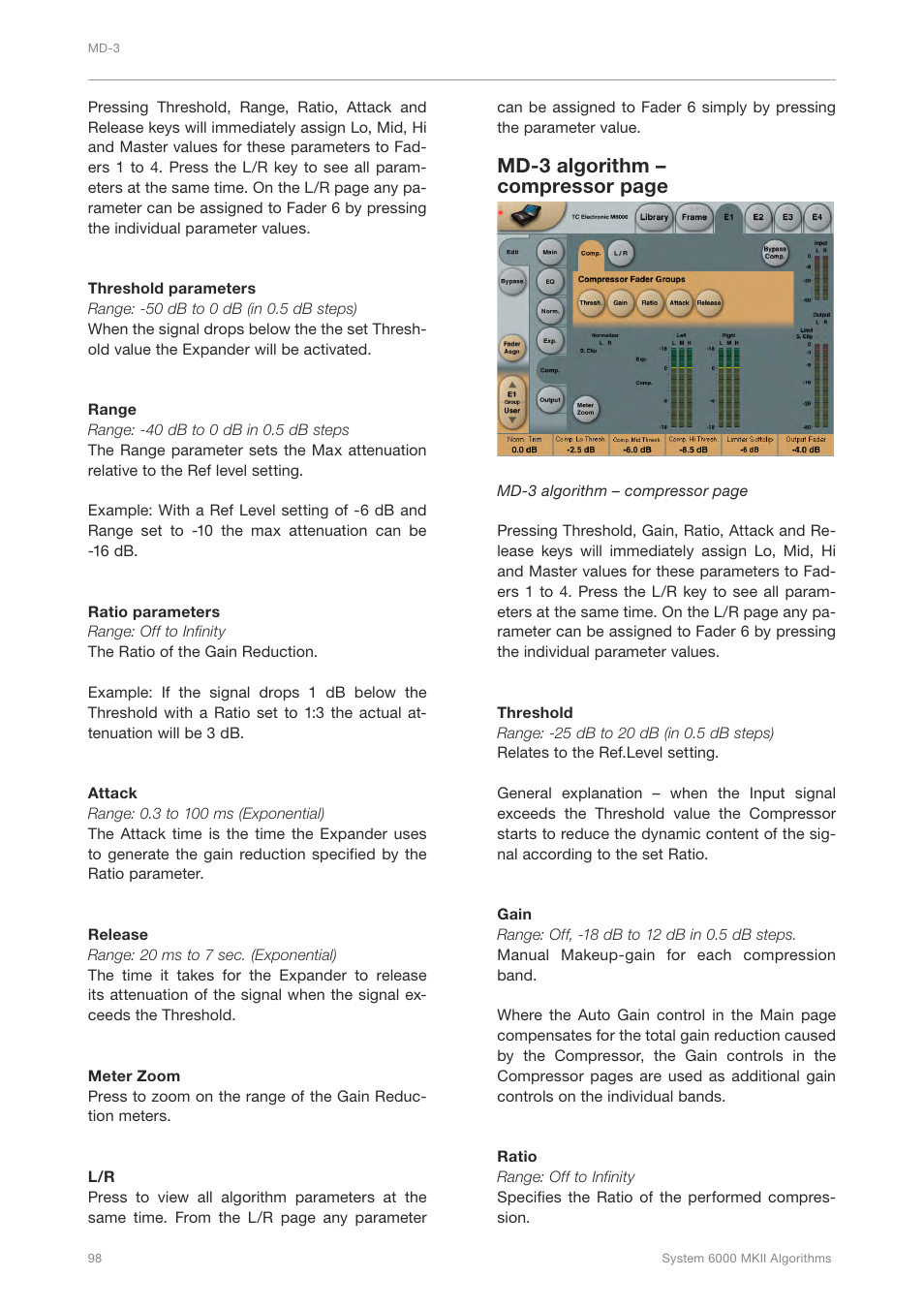 Md-3 algorithm – compressor page | TC Electronic Broadcast 6000 User Manual | Page 102 / 210