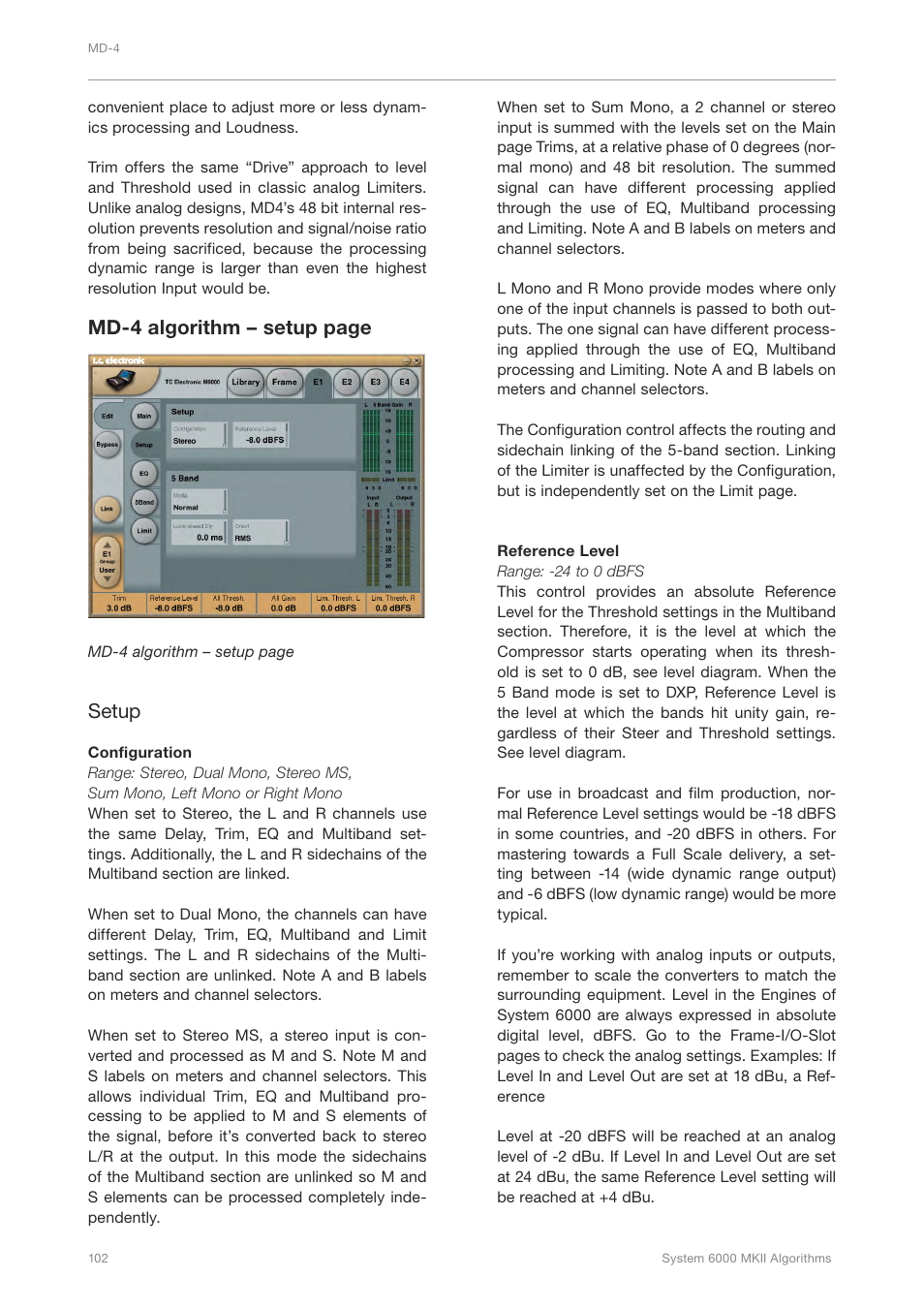 Md-4 algorithm – setup page, Setup | TC Electronic Broadcast 6000 User Manual | Page 106 / 210
