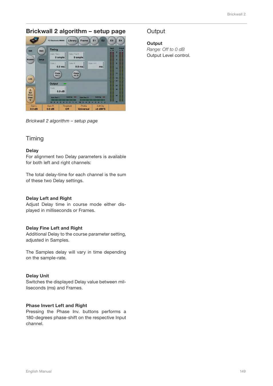 Brickwall 2 algorithm – setup page, Timing, Output | TC Electronic Broadcast 6000 User Manual | Page 153 / 210