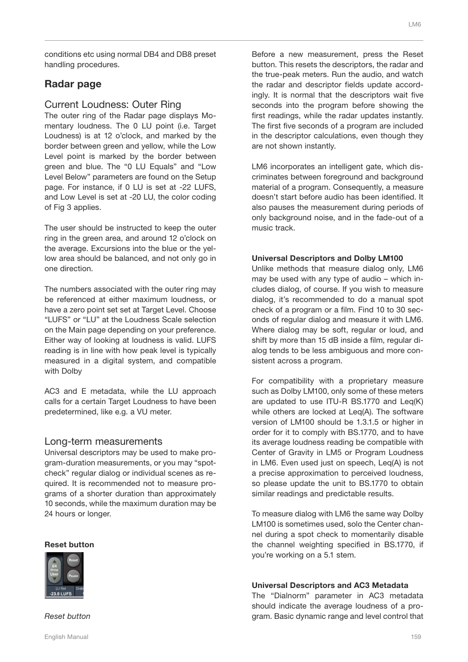 Radar page current loudness: outer ring, Long-term measurements | TC Electronic Broadcast 6000 User Manual | Page 163 / 210