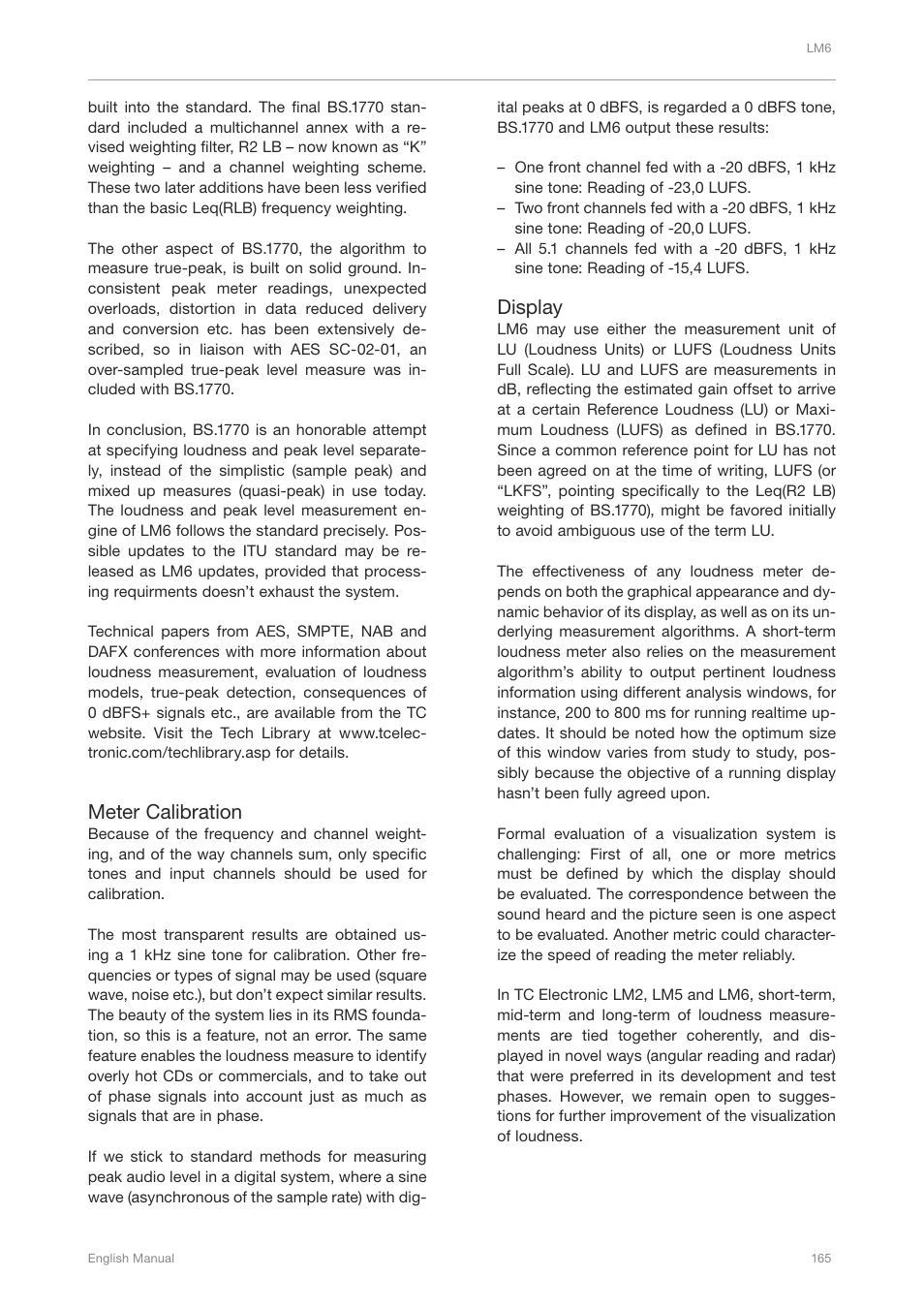 Meter calibration, Display | TC Electronic Broadcast 6000 User Manual | Page 169 / 210