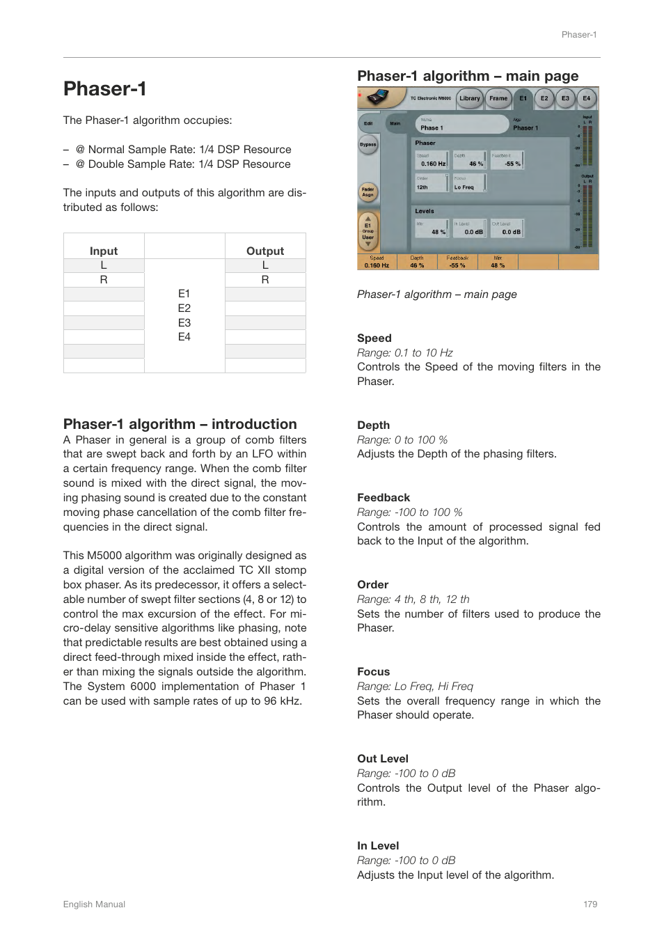 Phaser-1, Phaser-1 algorithm – introduction, Phaser-1 algorithm – main page | TC Electronic Broadcast 6000 User Manual | Page 183 / 210