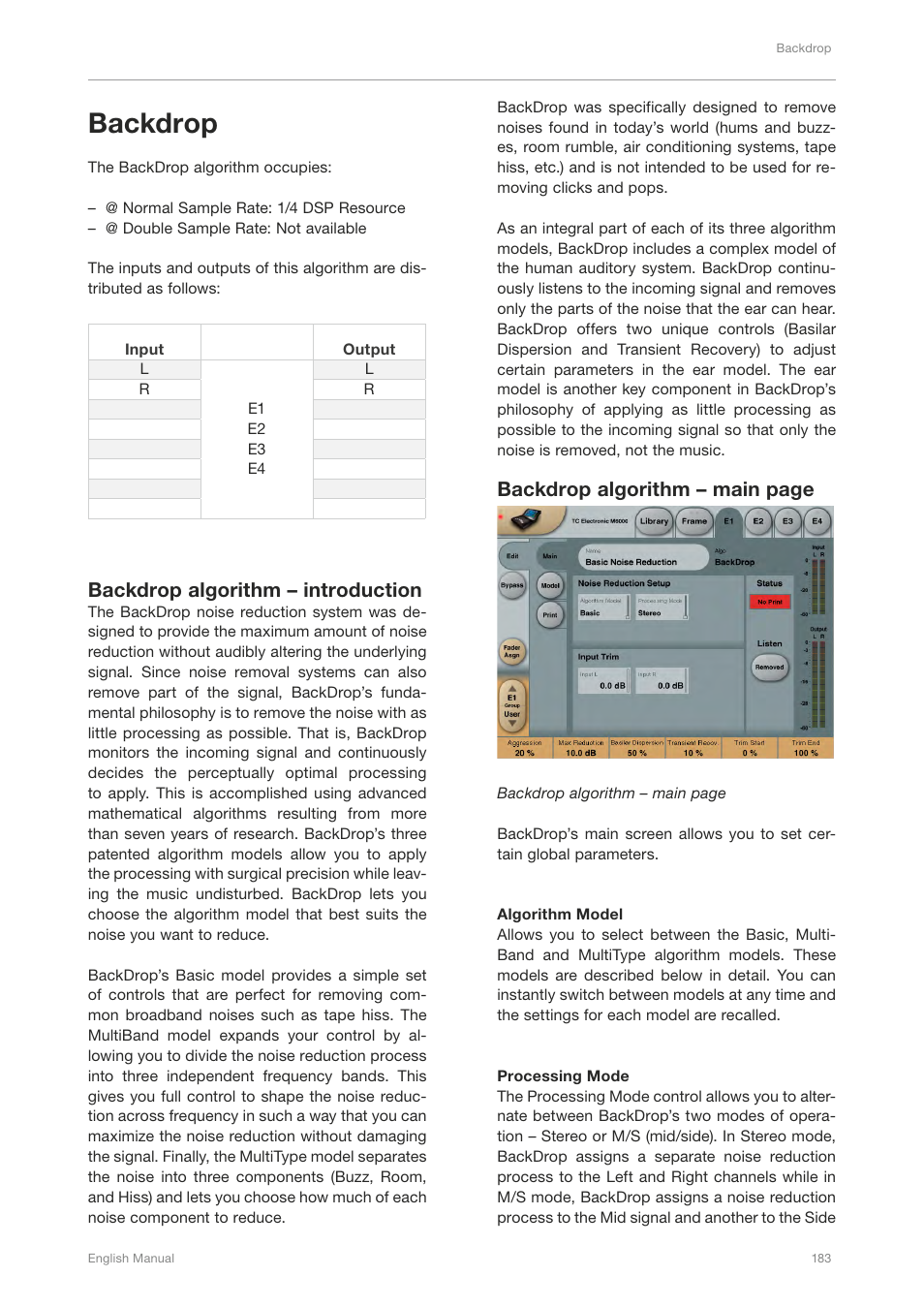 Backdrop, Backdrop algorithm – introduction, Backdrop algorithm – main page | TC Electronic Broadcast 6000 User Manual | Page 187 / 210
