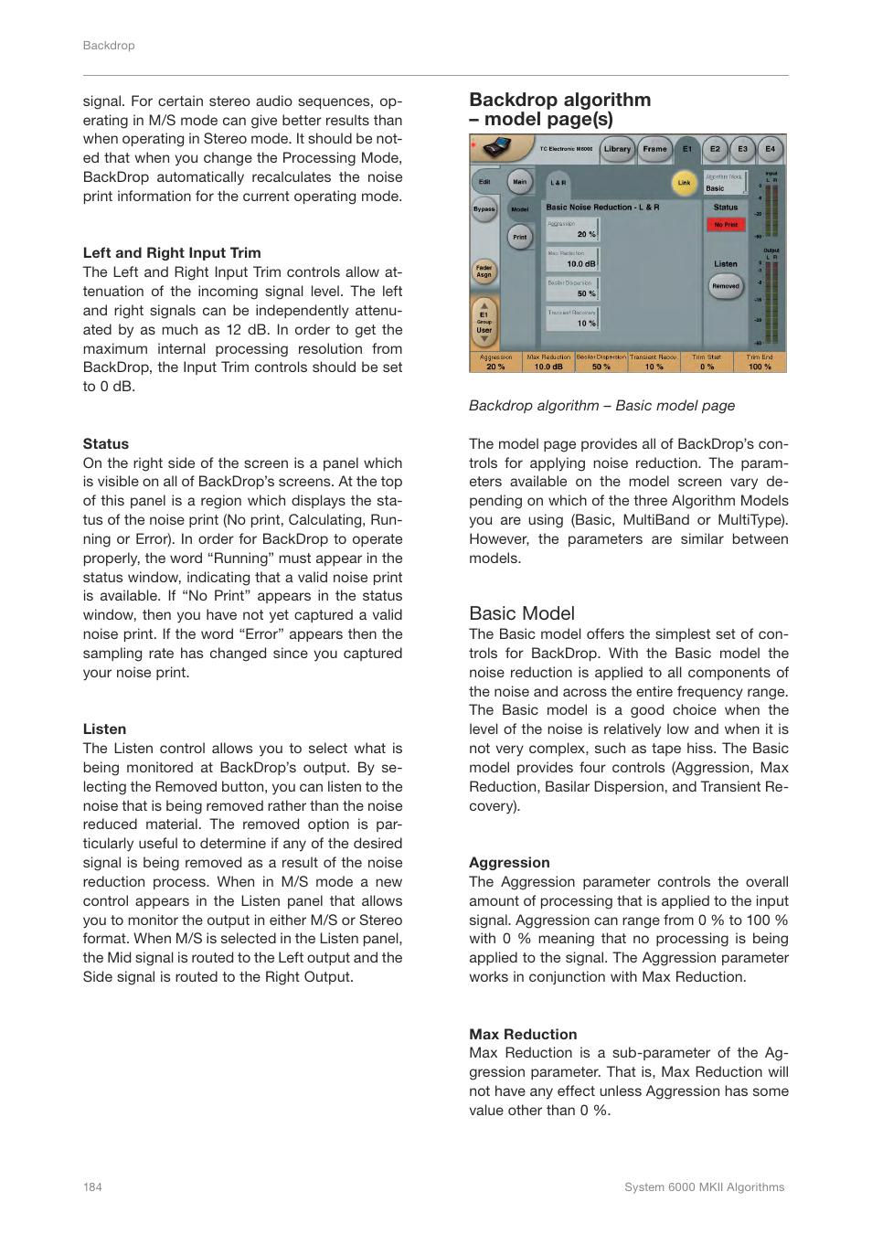 Backdrop algorithm – model page(s), Basic model | TC Electronic Broadcast 6000 User Manual | Page 188 / 210