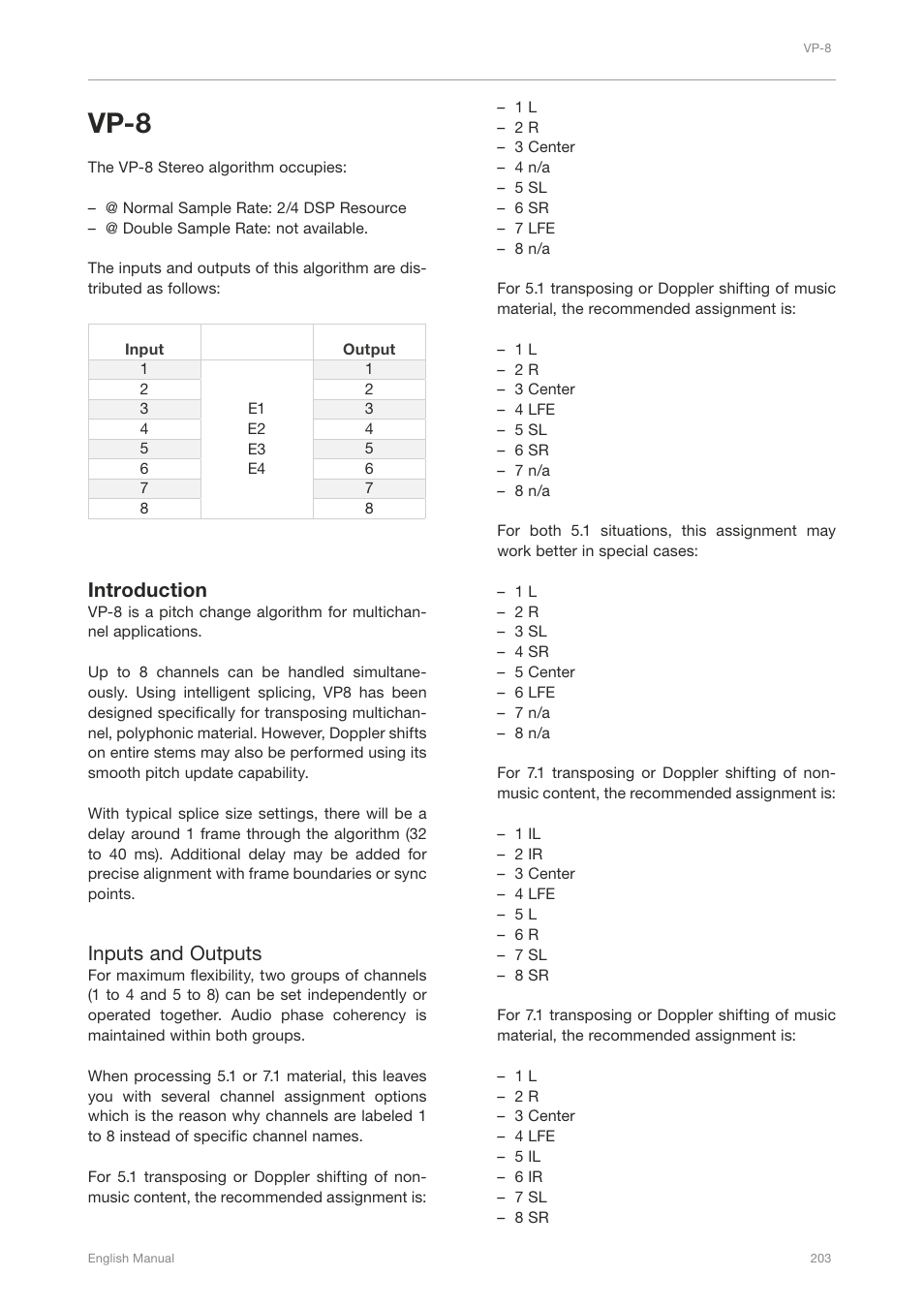 Vp-8, Introduction, Inputs and outputs | TC Electronic Broadcast 6000 User Manual | Page 207 / 210