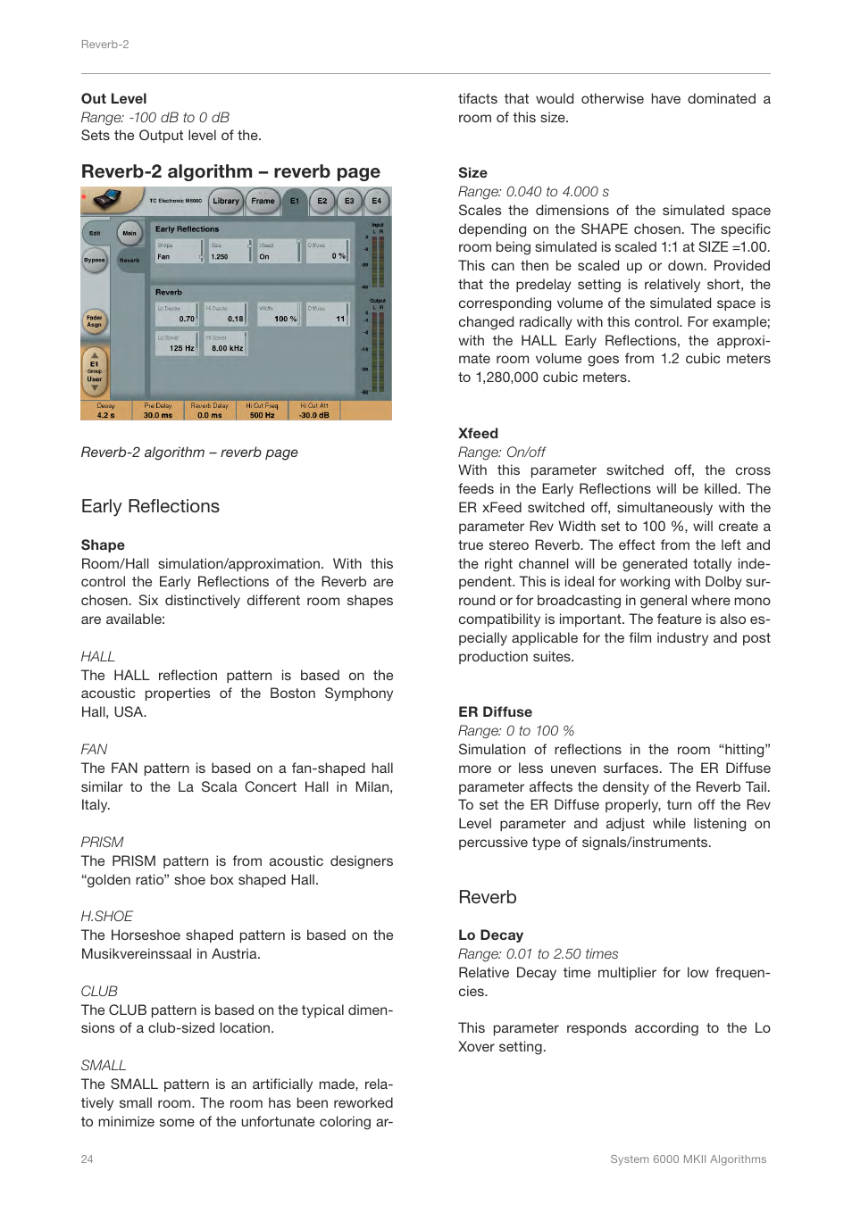 Reverb-2 algorithm – reverb page, Early reflections, Reverb | TC Electronic Broadcast 6000 User Manual | Page 28 / 210