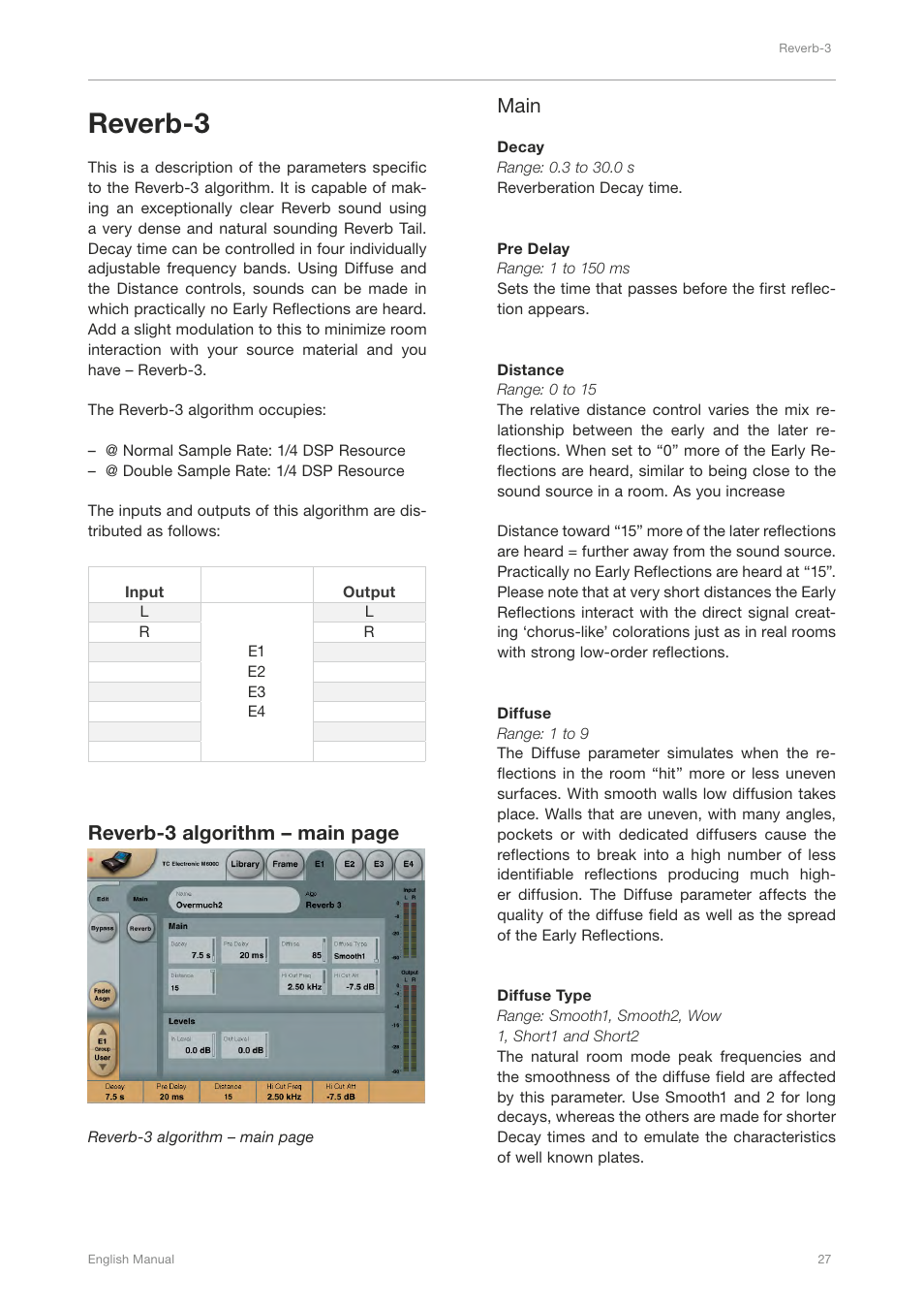 Reverb-3, Reverb-3 algorithm – main page, Main | TC Electronic Broadcast 6000 User Manual | Page 31 / 210