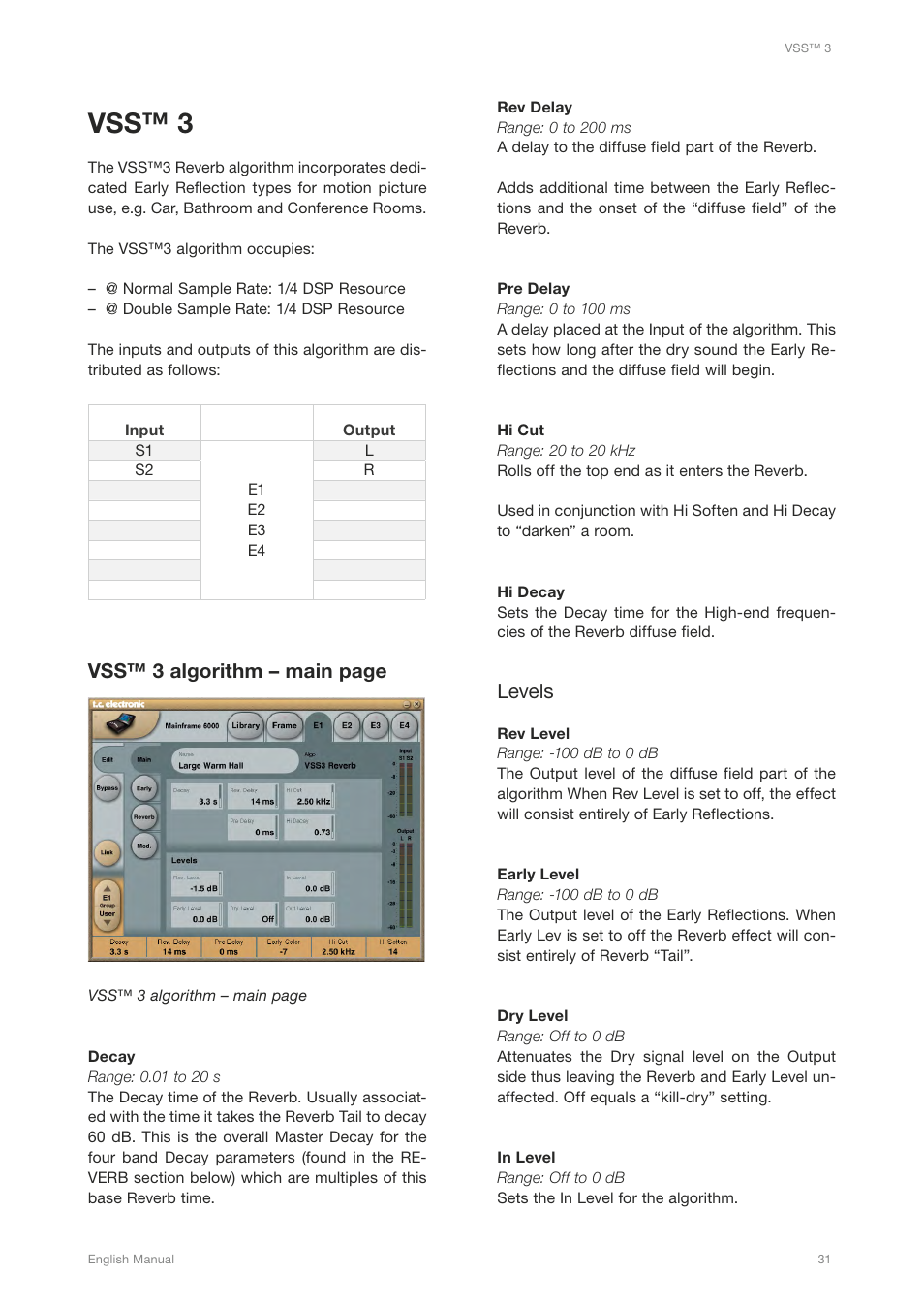 Vss™ 3, Vss™ 3 algorithm – main page, Levels | TC Electronic Broadcast 6000 User Manual | Page 35 / 210