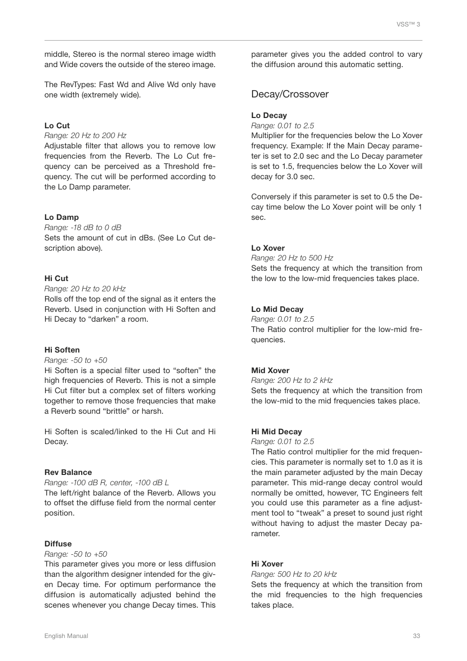 Decay/crossover | TC Electronic Broadcast 6000 User Manual | Page 37 / 210