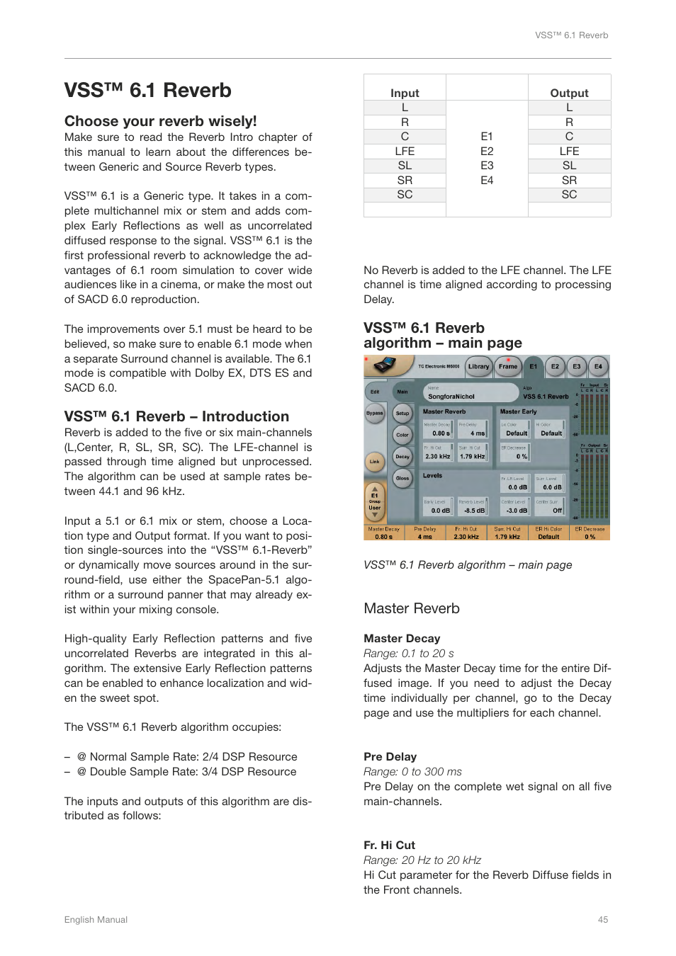 Vss™ 6.1 reverb, Choose your reverb wisely, Vss™ 6.1 reverb – introduction | Vss™ 6.1 reverb algorithm – main page, Master reverb | TC Electronic Broadcast 6000 User Manual | Page 49 / 210