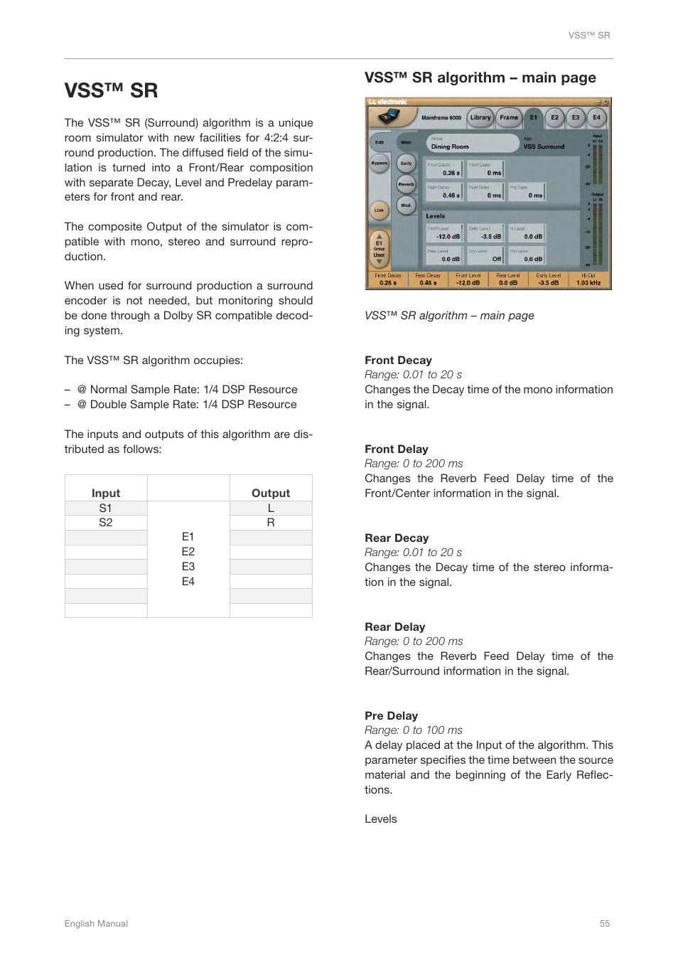 Vss™ sr, Vss™ sr algorithm – main page | TC Electronic Broadcast 6000 User Manual | Page 59 / 210