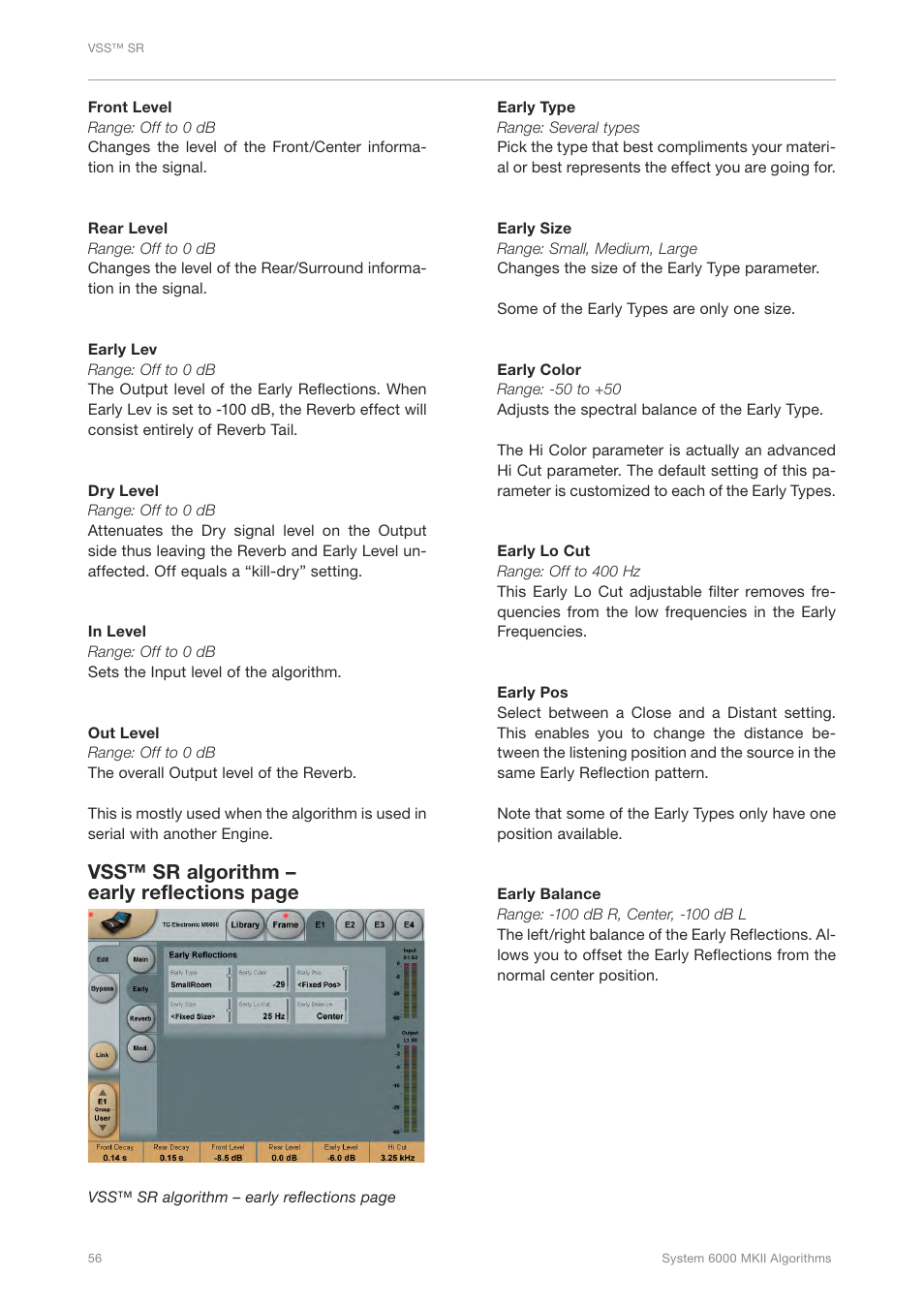 Vss™ sr algorithm – early reflections page | TC Electronic Broadcast 6000 User Manual | Page 60 / 210