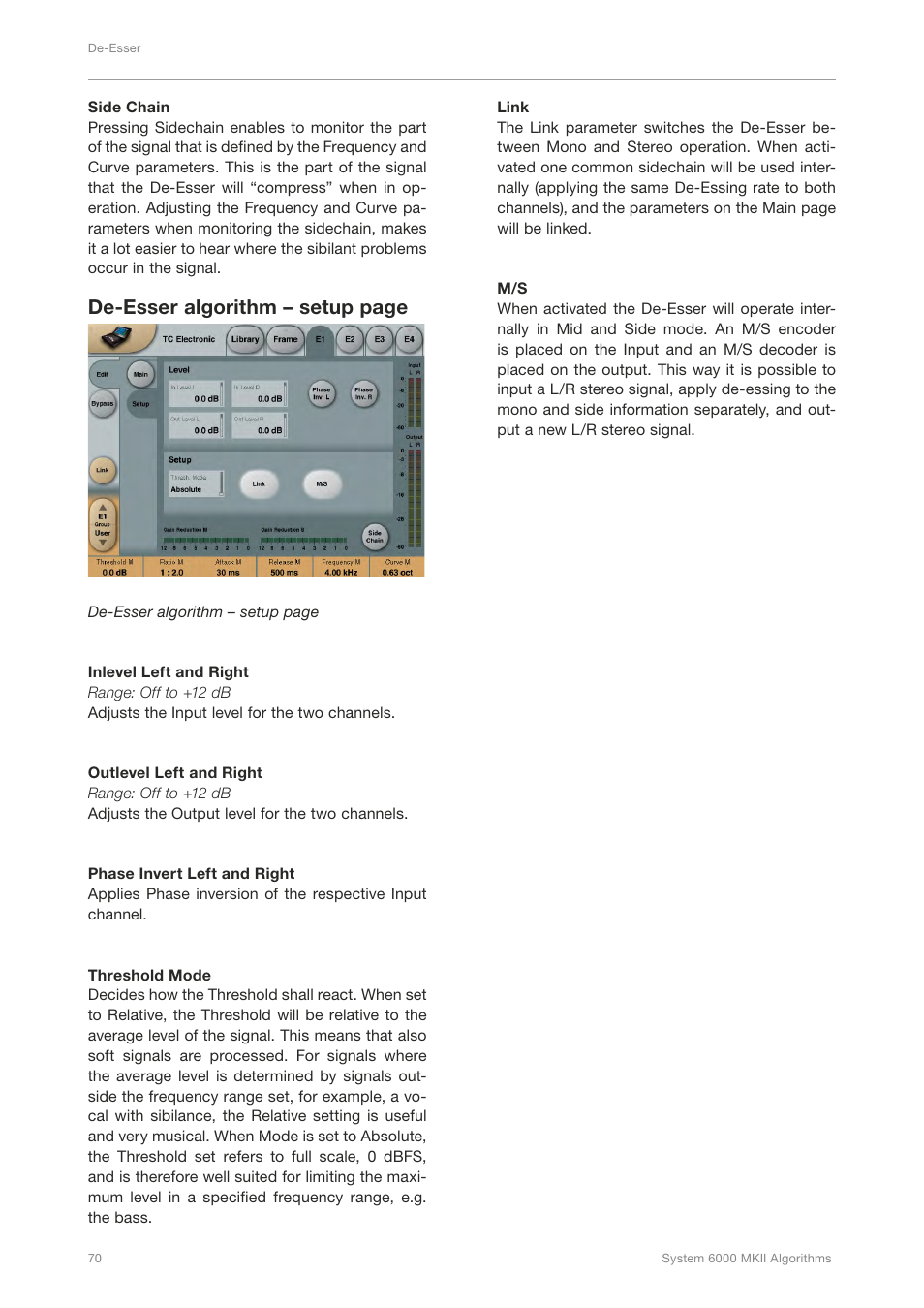 De-esser algorithm – setup page | TC Electronic Broadcast 6000 User Manual | Page 74 / 210