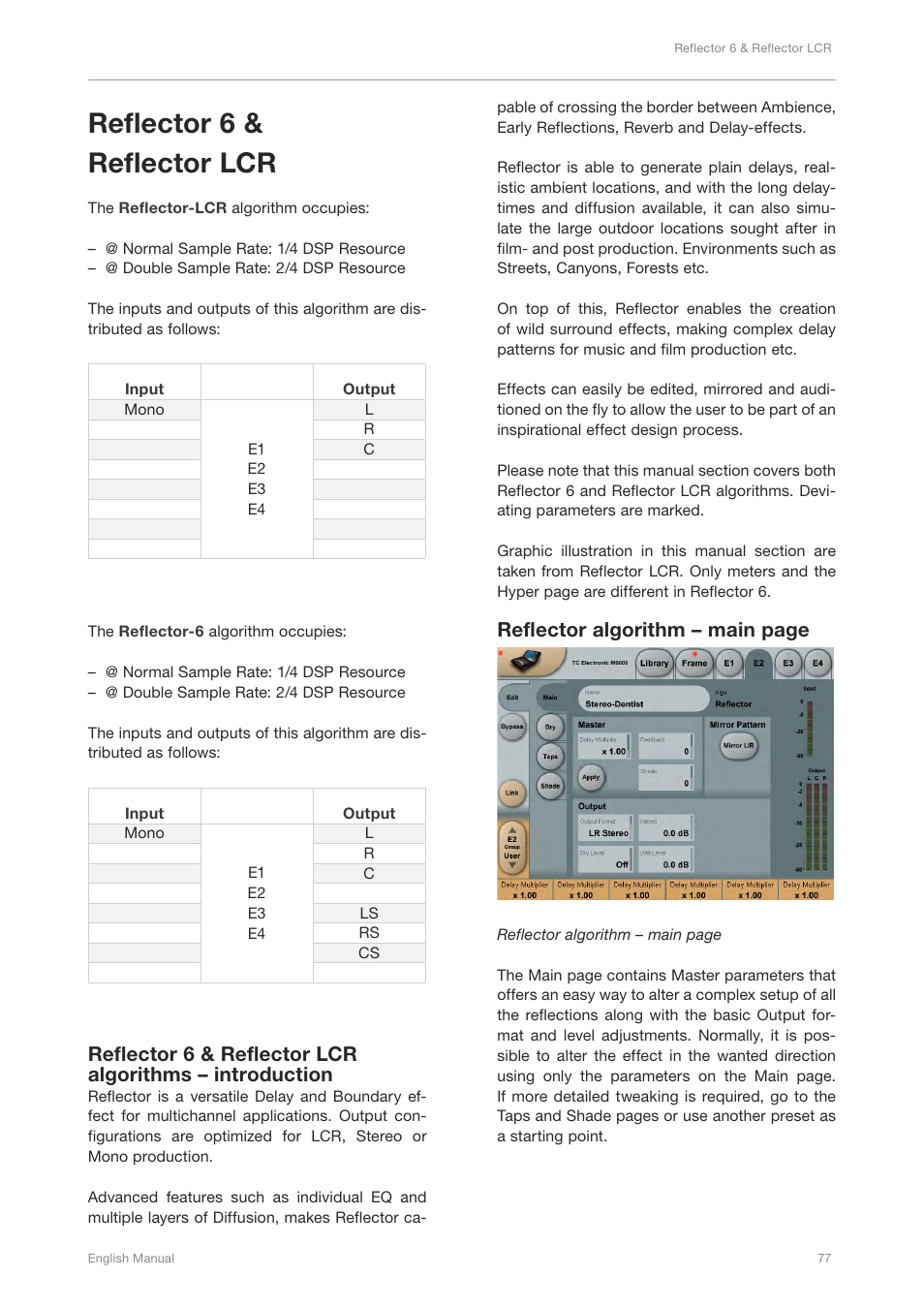 Reflector 6 & reflector lcr, Reflector algorithm – main page | TC Electronic Broadcast 6000 User Manual | Page 81 / 210